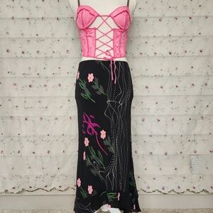 Vintage Floral Abstract Midi Skirt